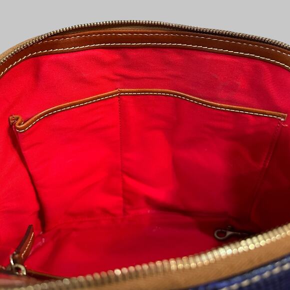 Dooney & Bourke Blue Embossed Leather Satchel Bag with Tan Trim - Picture 6 of 7